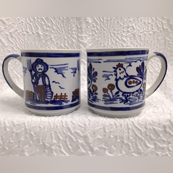 Other - Vintage Blue & White Made In Japan Coffee Mugs